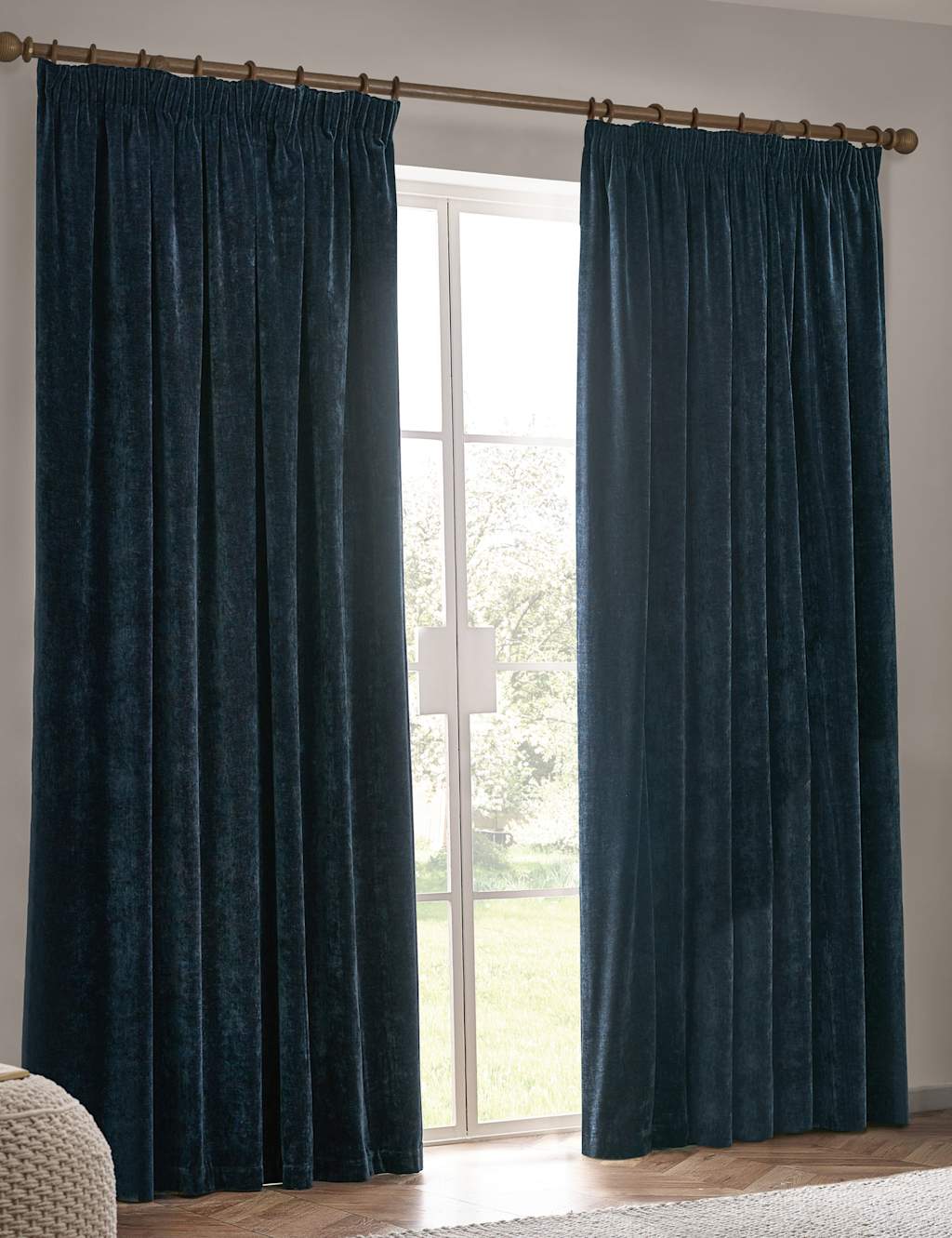 Yard Chenille Velvet Pencil Pleat Curtains - W117cm, Drop 137cm - Navy - Available at M&S