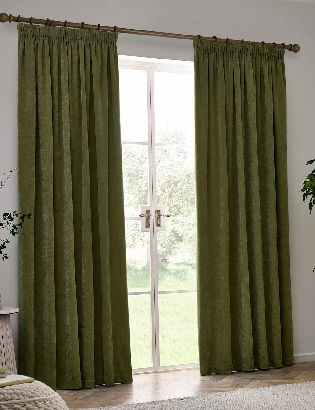 Yard Chenille Velvet Pencil Pleat Curtains - W117cm, Drop 137cm - Olive - Available at M&S