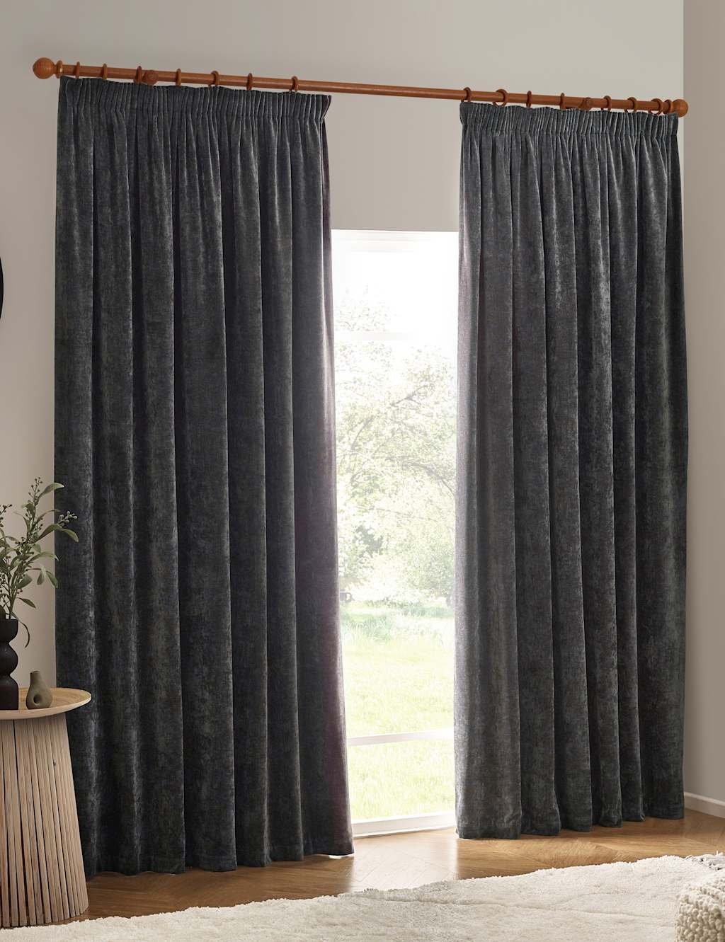Yard Chenille Velvet Pencil Pleat Curtains - W117cm, Drop 183cm - Charcoal - Available at M&S