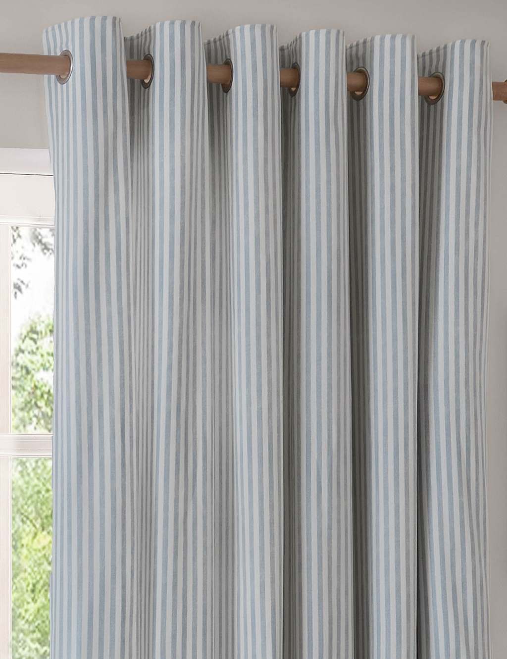 Yard Hebden Pure Cotton Striped Eyelet Curtains - W168cm, Drop 229cm - Blue Mix - Available at M&S