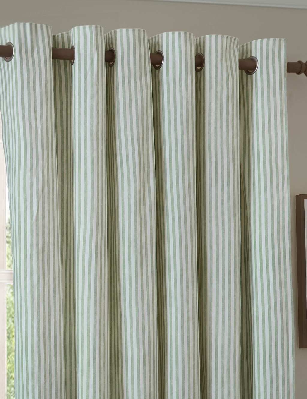 Yard Hebden Pure Cotton Striped Eyelet Curtains - W168cm, Drop 229cm - Sage Mix - Available at M&S