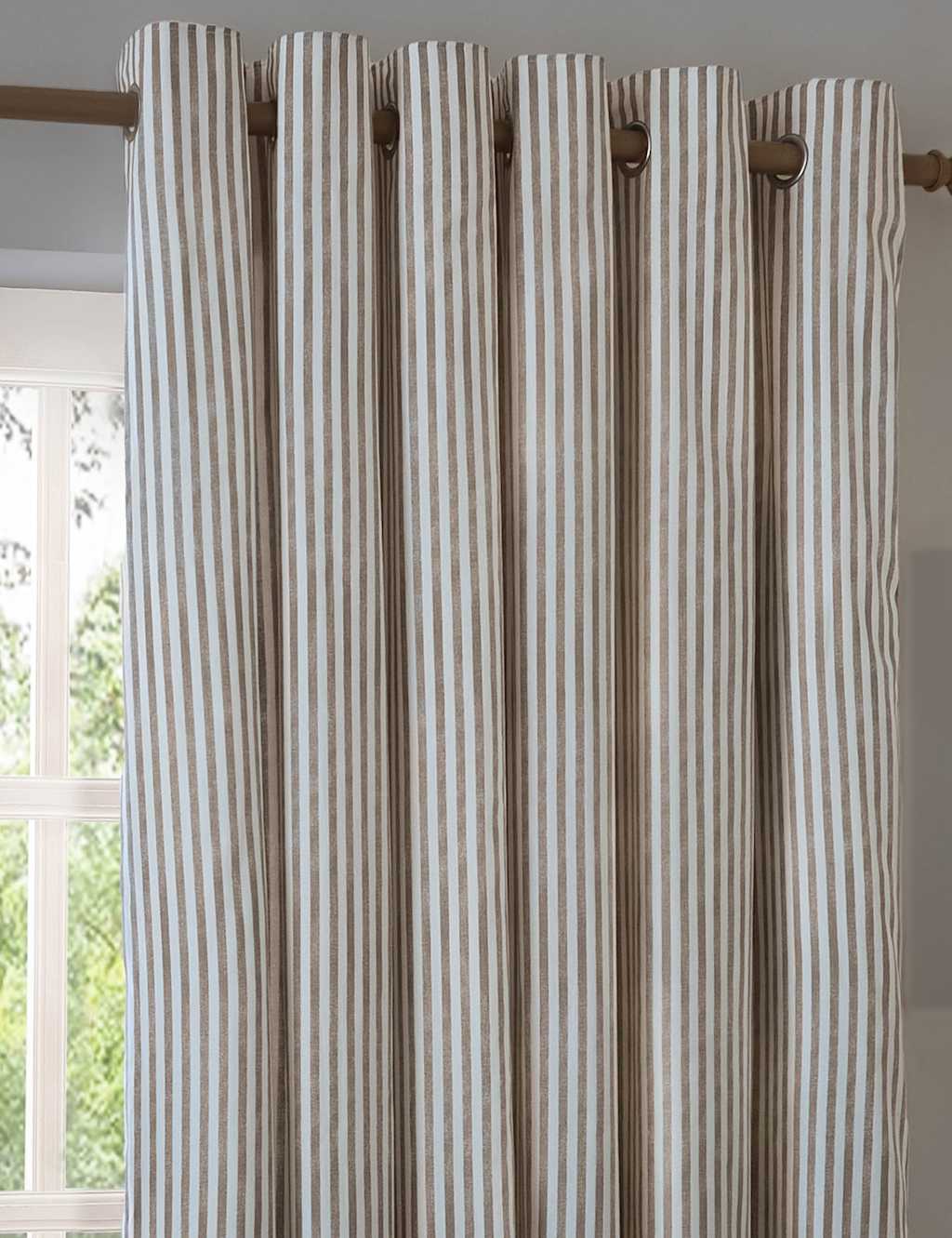 Yard Hebden Pure Cotton Striped Eyelet Curtains - W168cm, Drop 183cm - Brown Mix - Available at M&S