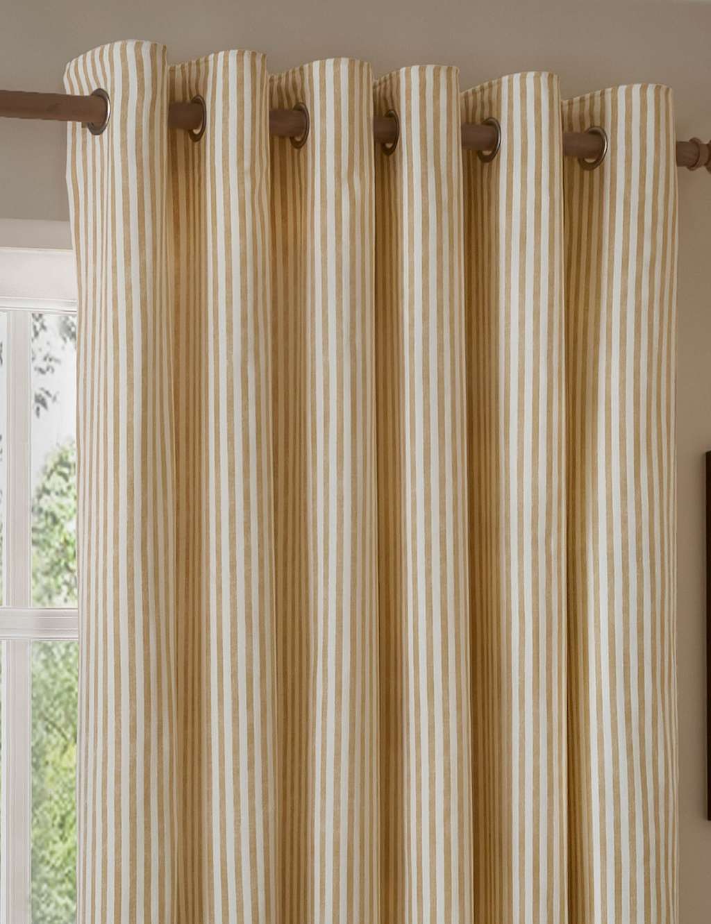 Yard Hebden Pure Cotton Striped Eyelet Curtains - W168cm, Drop 137cm - Yellow Mix - Available at M&S