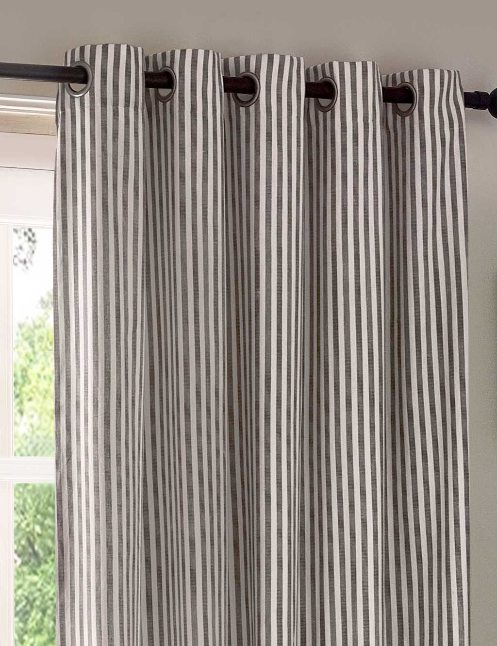 Yard Hebden Pure Cotton Striped Eyelet Curtains - W117cm, Drop 137cm - Grey Mix - Available at M&S