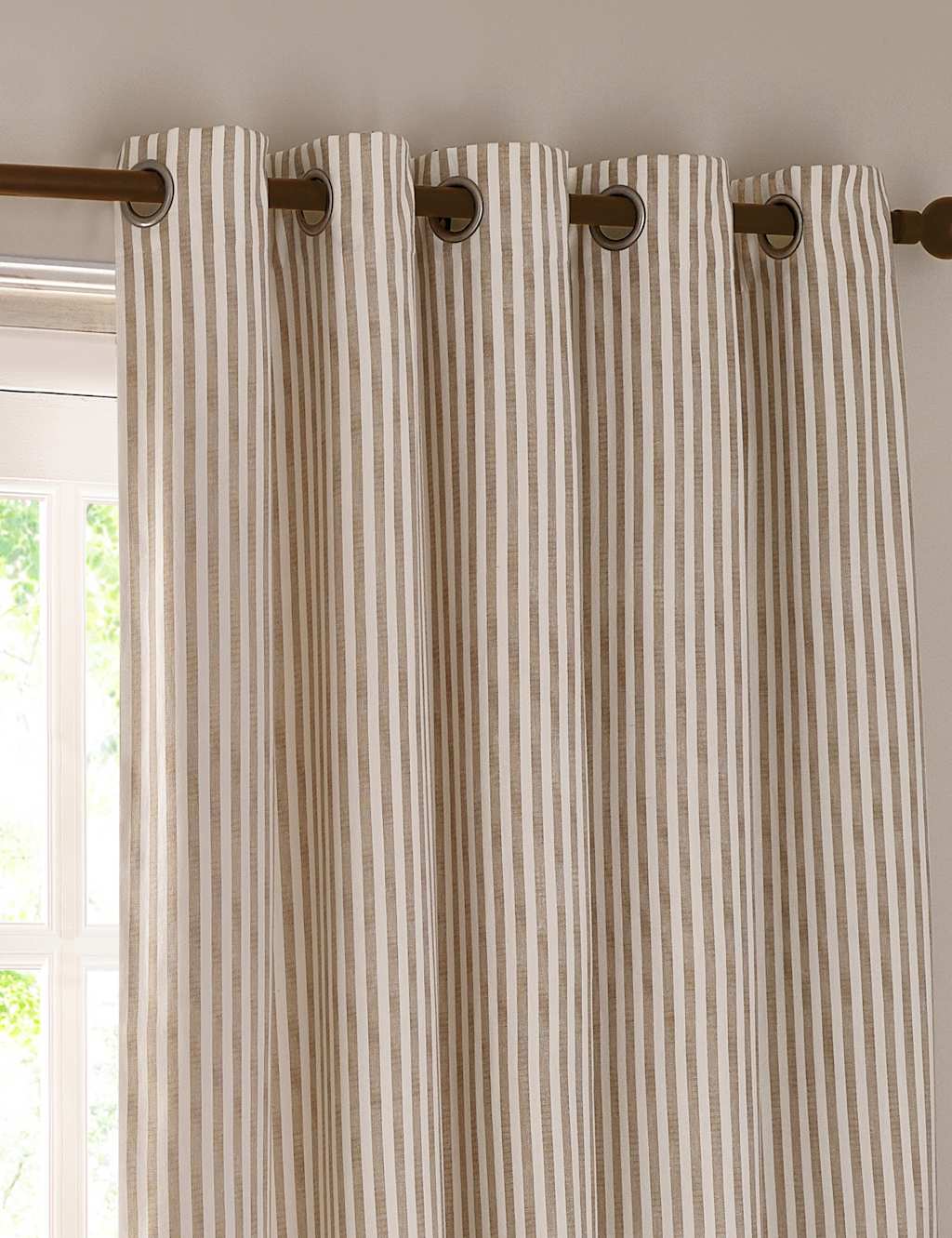 Yard Hebden Pure Cotton Striped Eyelet Curtains - W218cm, Drop 137cm - Natural Mix - Available at M&S