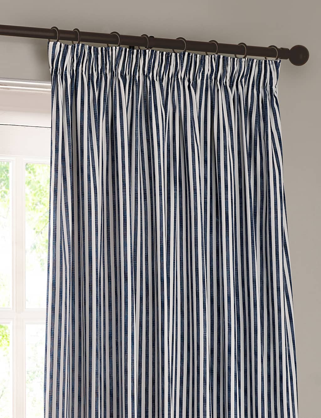 Yard Hebden Pure Cotton Striped Curtains - W117cm, Drop 183cm - Navy Mix - Available at M&S