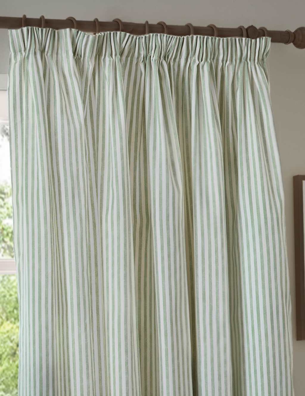 Yard Hebden Pure Cotton Striped Curtains - W168cm, Drop 137cm - Green Mix - Available at M&S