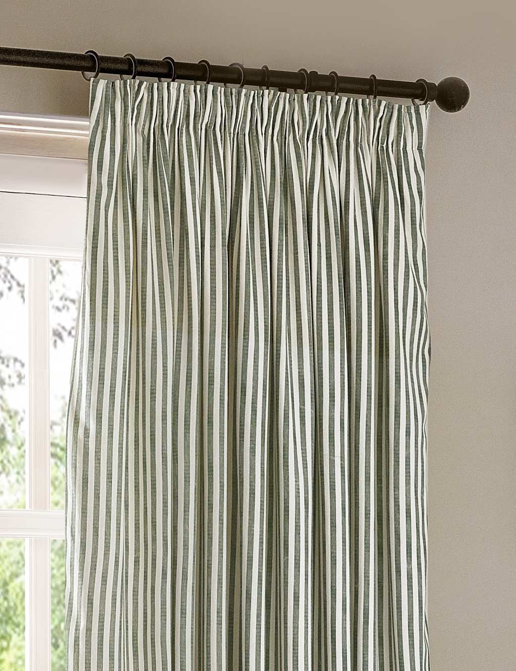 Yard Hebden Pure Cotton Striped Curtains - W168cm, Drop 183cm - Dark Green Mix - Available at M&S