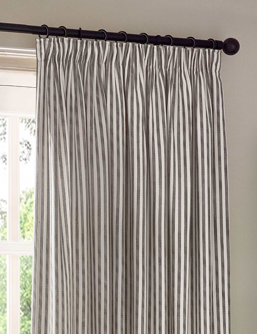 Yard Hebden Pure Cotton Striped Curtains - W117cm, Drop 137cm - Grey Mix - Available at M&S