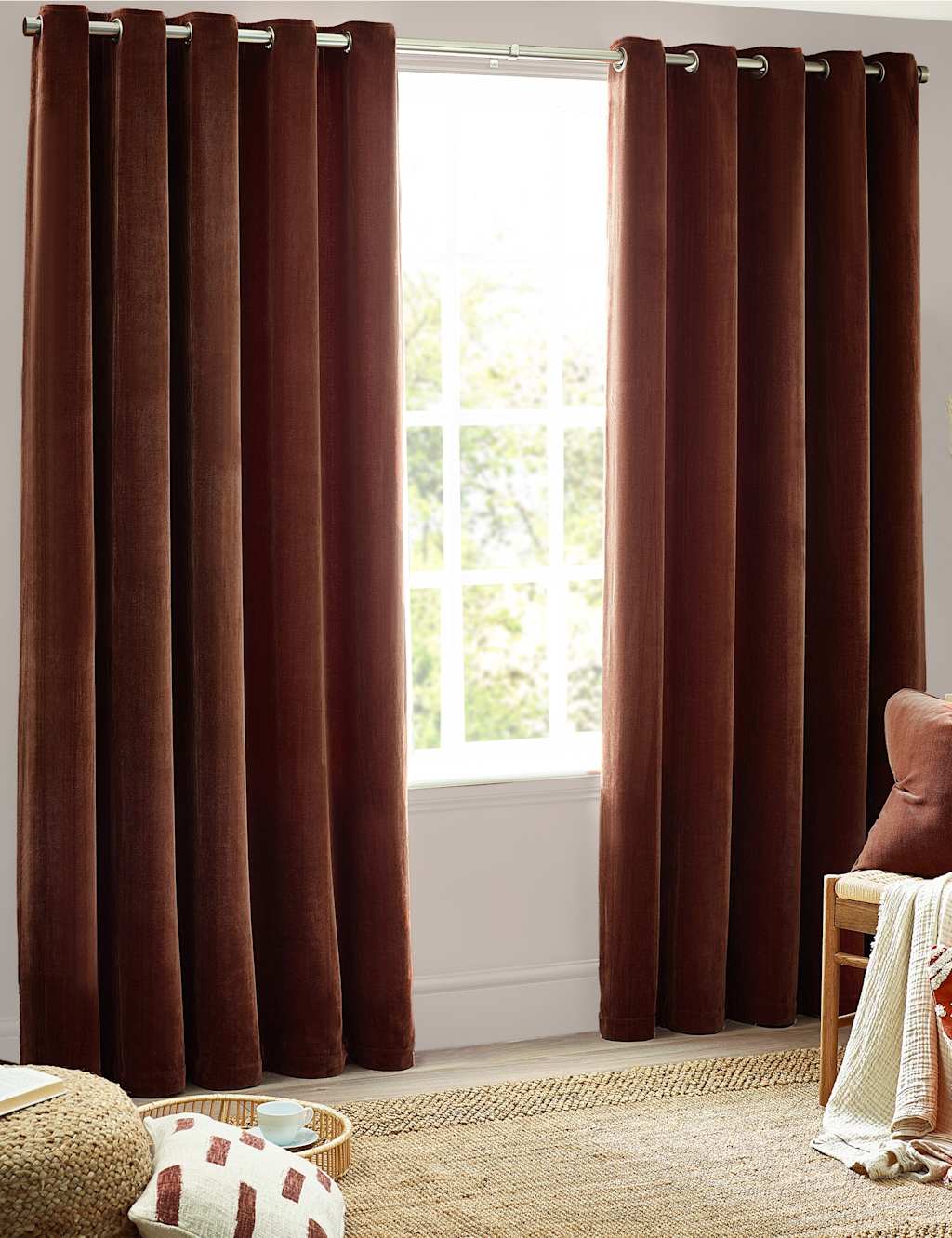 Yard Chenille Velvet Eyelet Curtains - W117cm, Drop 183cm - Brown - Available at M&S