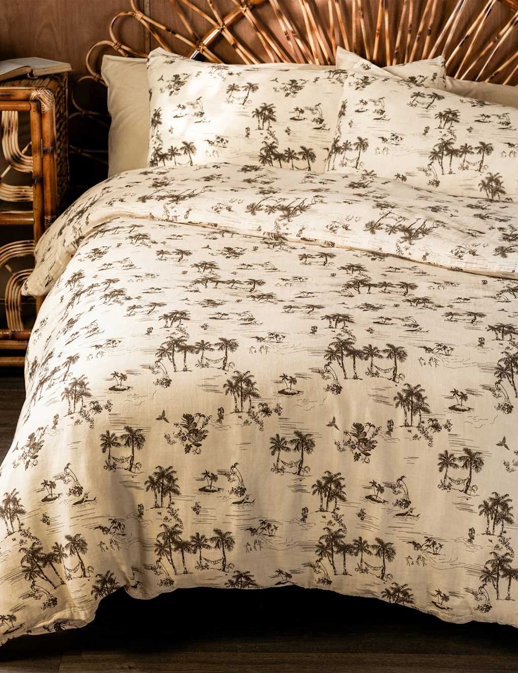 Rockett St George Pure Cotton Palm Party Duvet Set - Single (3 ft) - Cream Mix - Available at M&S