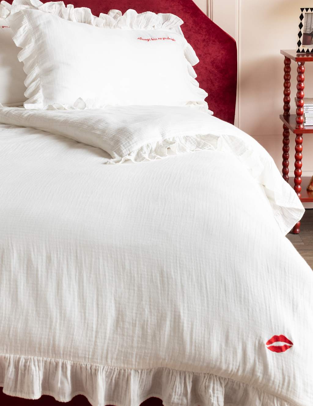 Rockett St George Pure Cotton Frill Trim Love Note Bedding Set - Double (4 ft 6) - White - Available at M&S