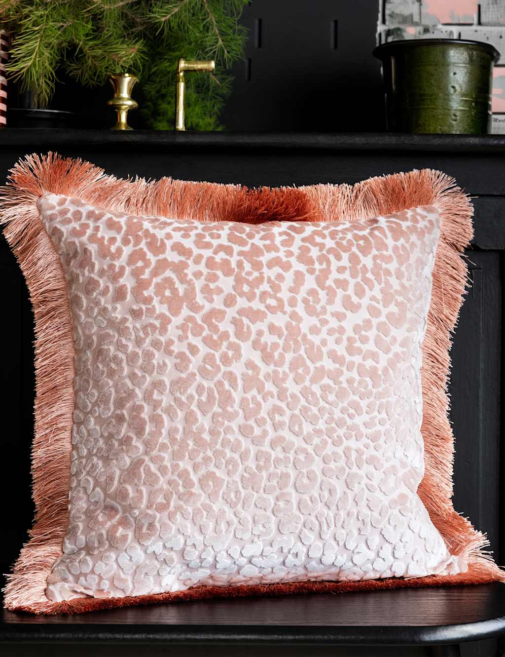 Rockett St George Leopard Love Velvet Cushion - Pink - Available at M&S