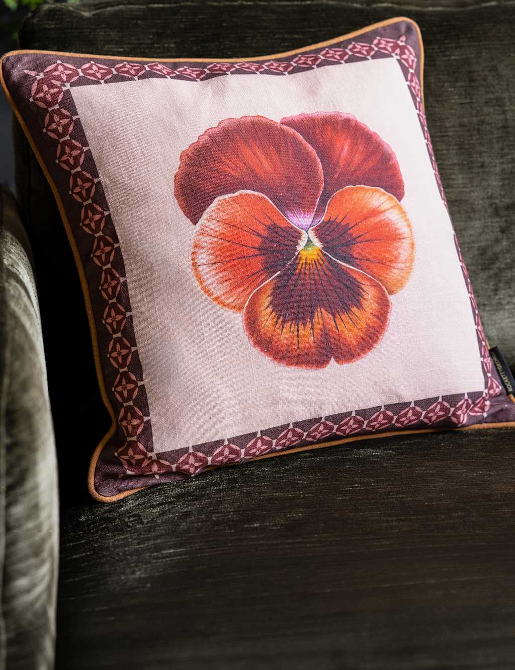 Rockett St George Pure Cotton Pansy Muse Piped Cushion - Pink Mix - Available at M&S