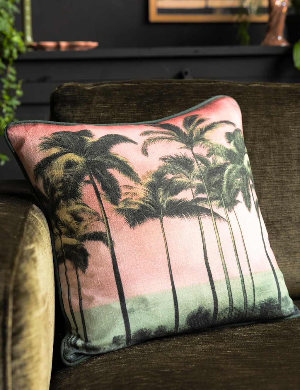 Rockett St George Pure Cotton Palm Paradise Piped Cushion - Pink Mix - Available at M&S