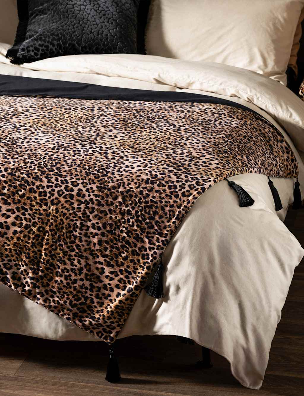Rockett St George Velvet Leopard Love Tasselled Throw - Medium - Black Mix - Available at M&S