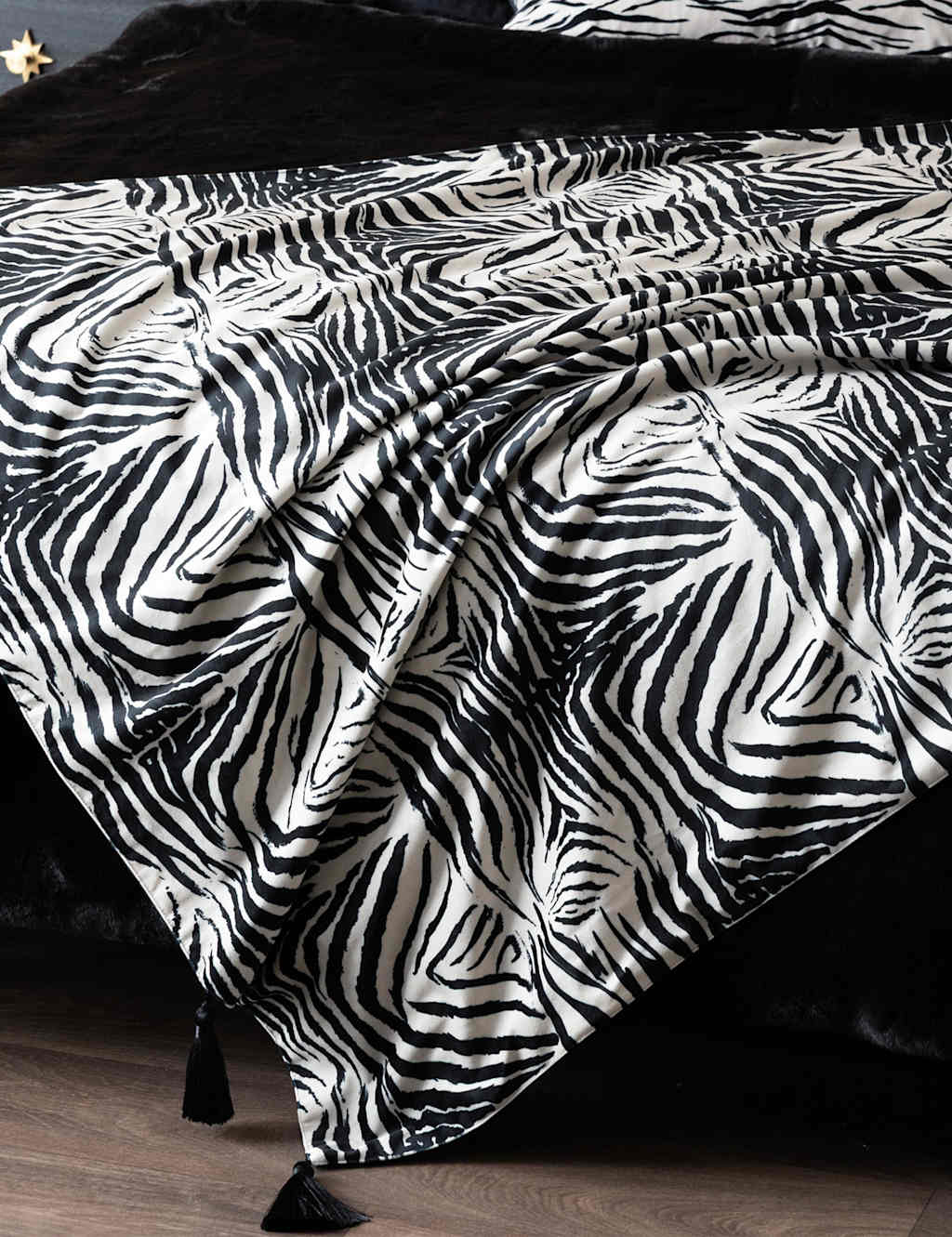 Rockett St George Velvet Zebra Tassled Throw - Medium - Black Mix - Available at M&S