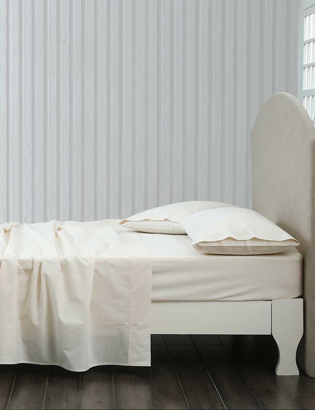 Mm Linen Pure Cotton 200 Thread Count Fitted Sheet Set - Super King Size (6 ft) - Ivory - Available at M&S