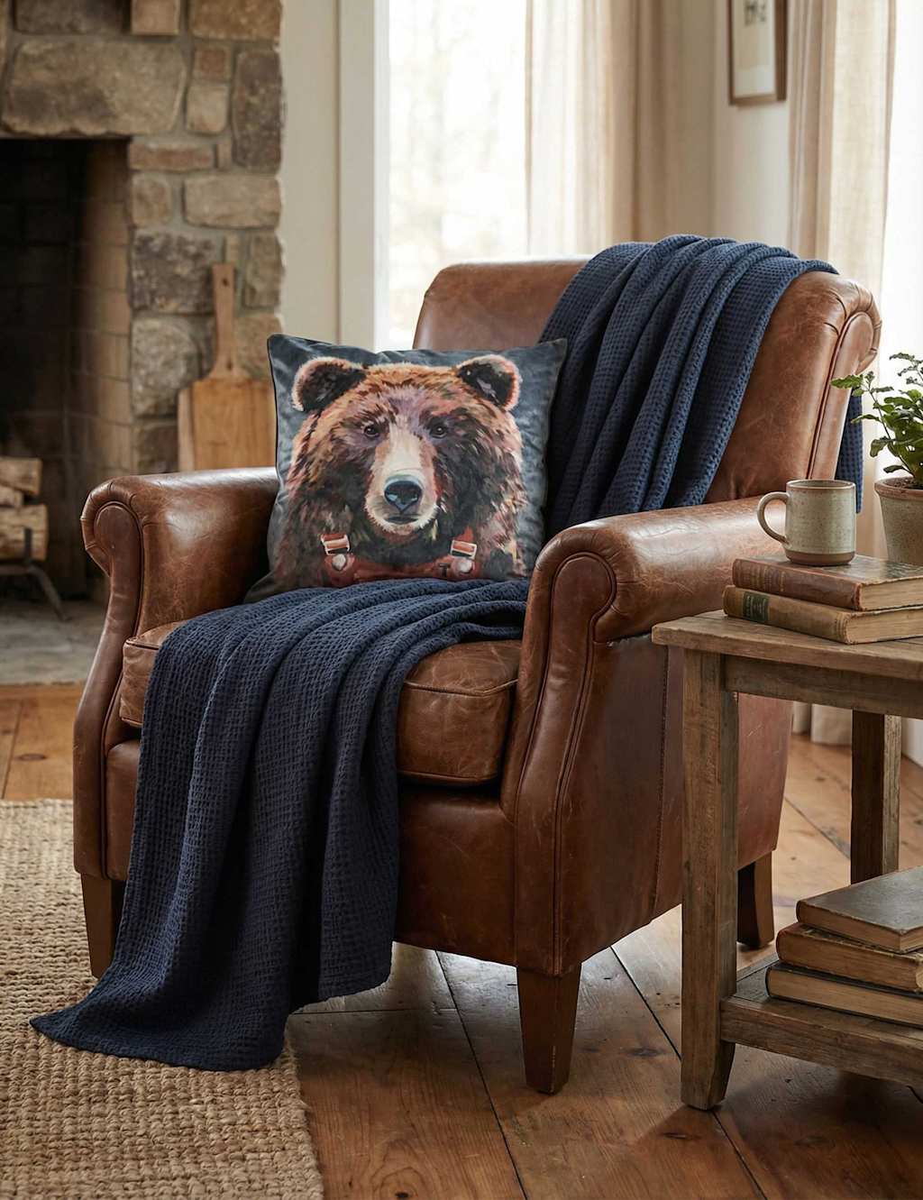 Mm Linen Thread Bear Cushion - Multi - Available at M&S