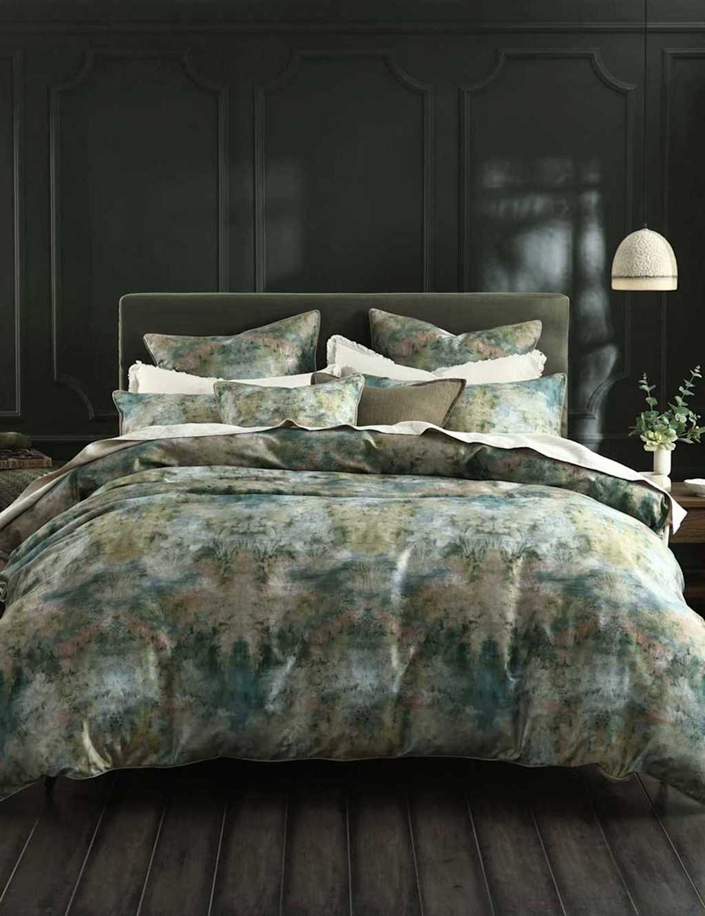 Mm Linen Pure Cotton Reverie Bedding Set - Super King Size (6 ft) - Green Mix - Available at M&S