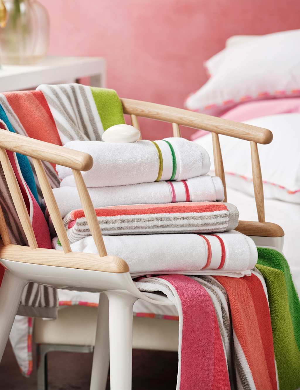 Designers Guild Pure Cotton Embroidered Towel - Bath Sheet - Pink Mix - Available at M&S