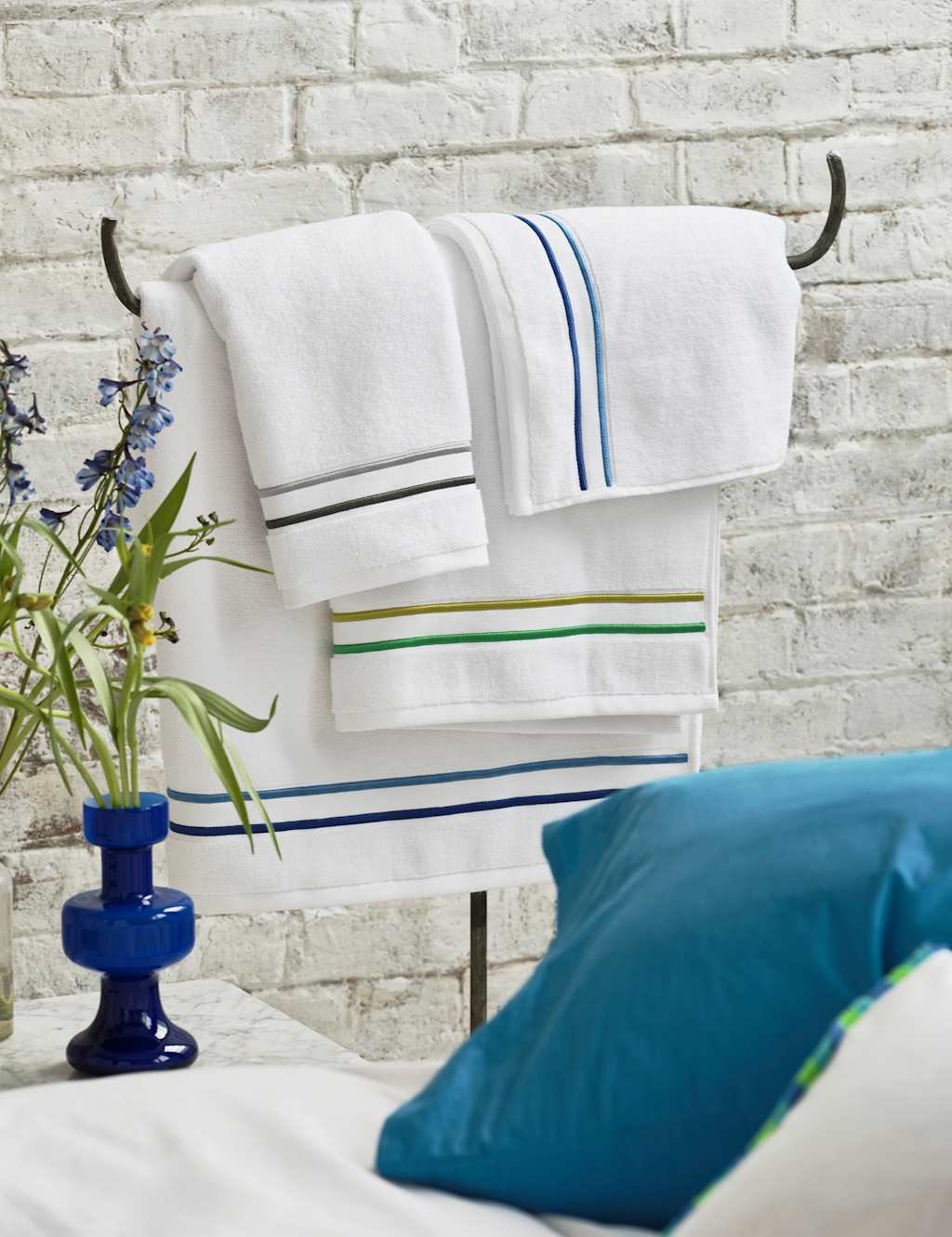 Designers Guild Pure Cotton Embroidered Towel - Bath Sheet - Blue Mix - Available at M&S