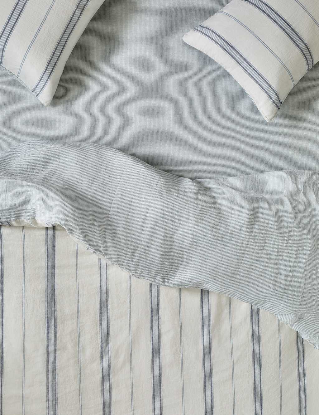 Piglet In Bed Pure Linen Farmhouse Stripe Fitted Sheet - Super King Size (6 ft) - Blue Mix - Available at M&S