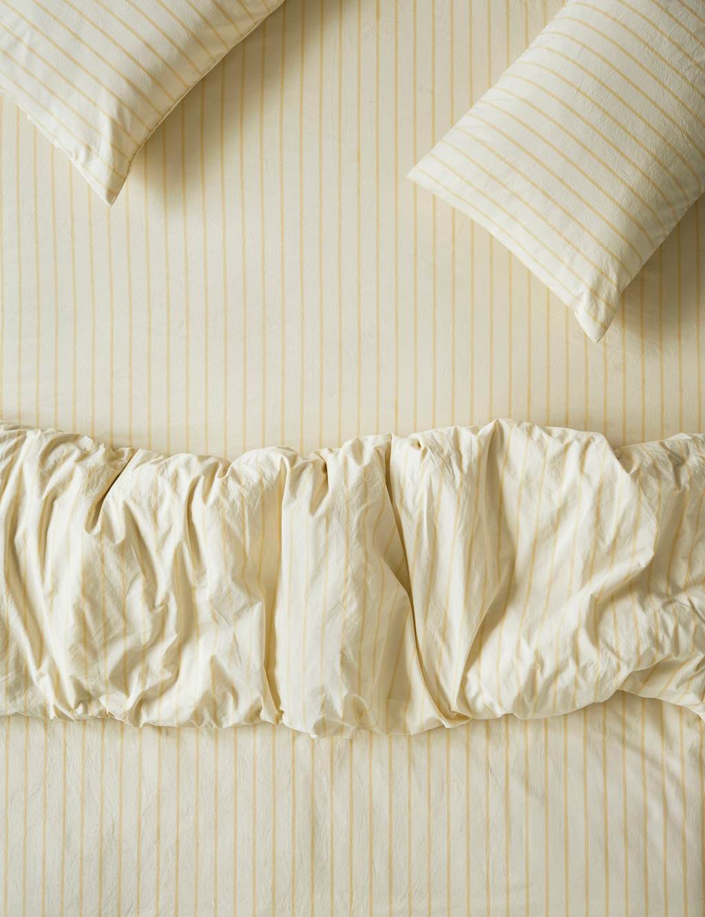 Piglet In Bed Washed Cotton Slumber Stripe Fitted Sheet - Super King Size (6 ft) - Yellow Mix - Available at M&S