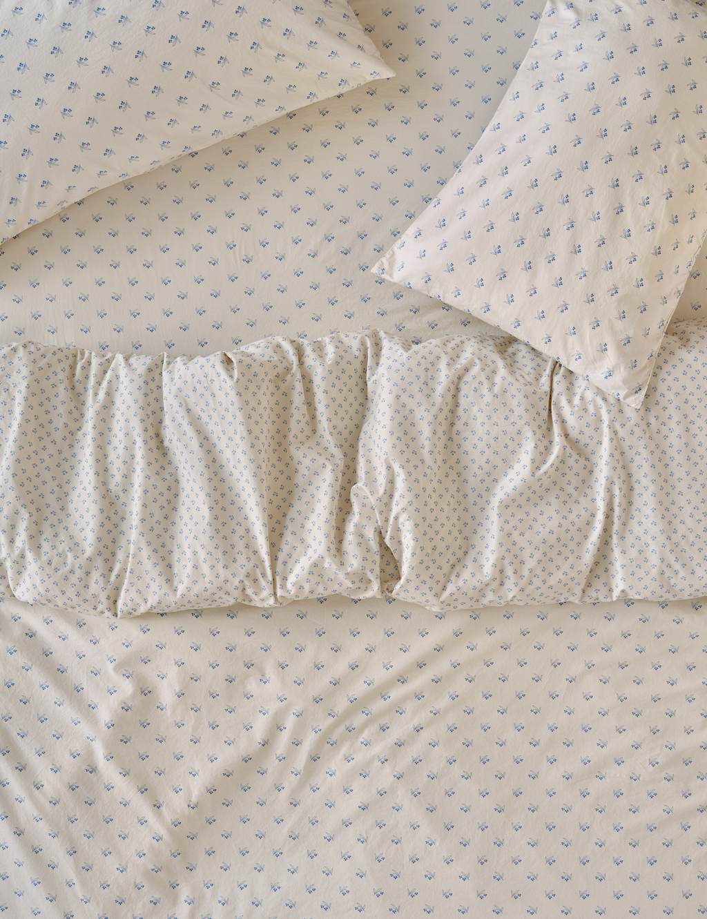 Piglet In Bed Martha Floral Pure Cotton Duvet Cover - King Size (5 ft) - Light Blue Mix - Available at M&S