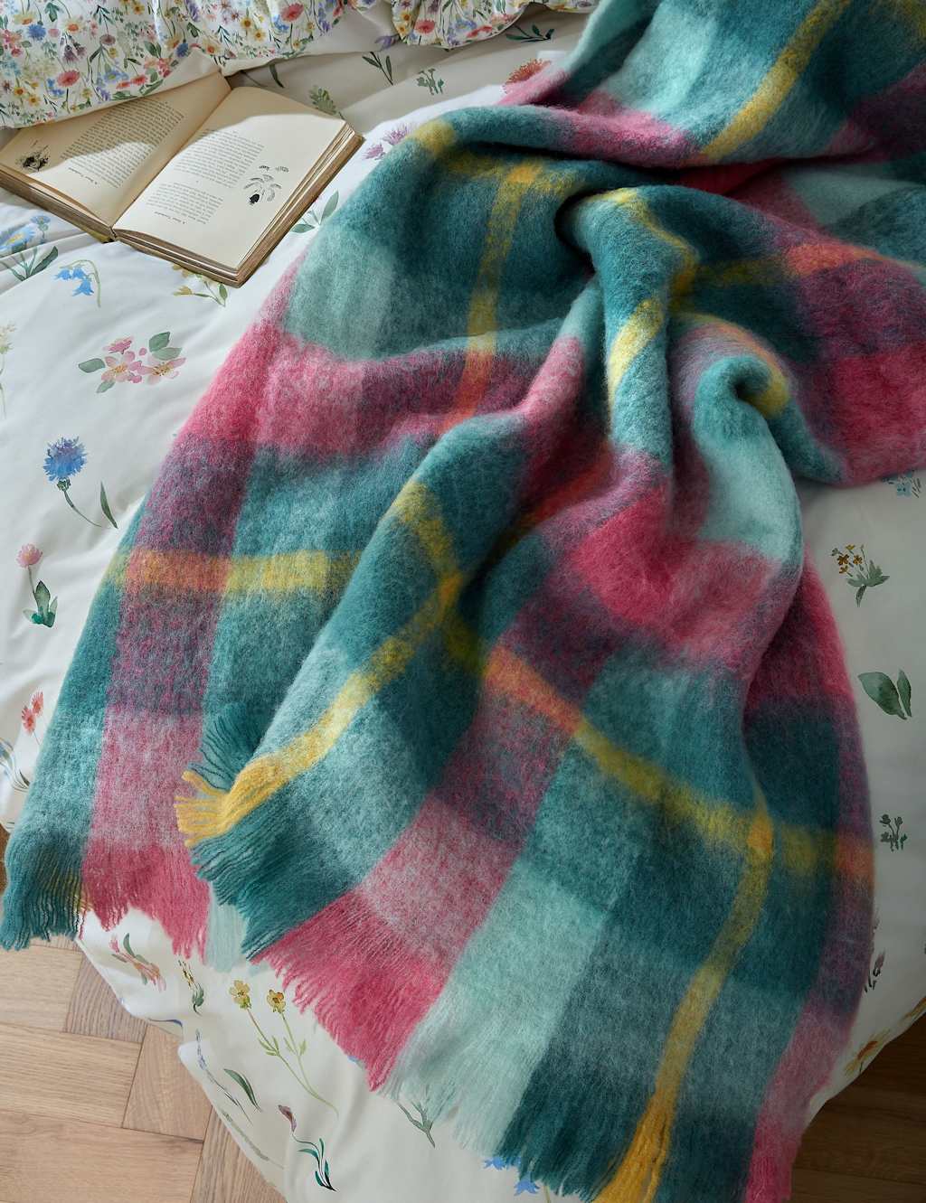 Bluebellgrey Wool Blend Highland Check Throw - Large - Pink Mix - Available at M&S