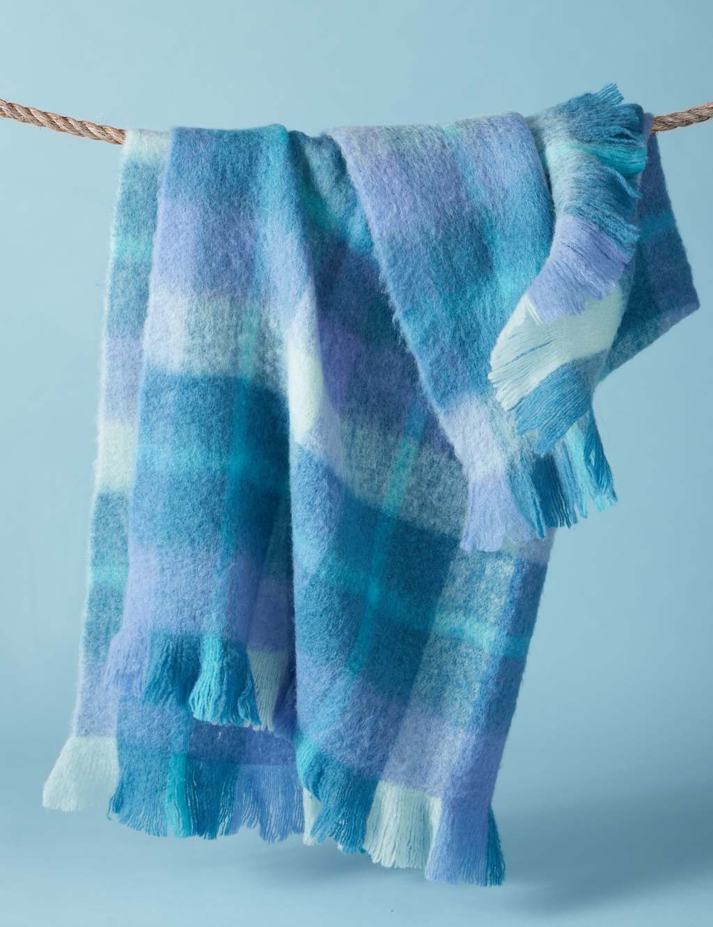 Bluebellgrey Wool Blend Highland Check Throw - Large - Blue Mix - Available at M&S