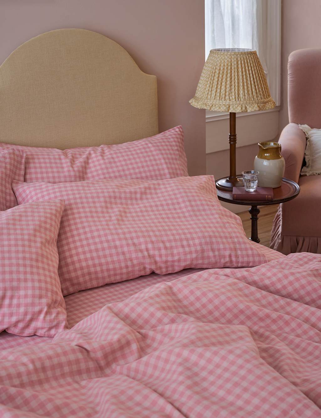 Piglet In Bed 2 Pack Linen Rich Gingham Pillowcases - Pink Mix - Available at M&S