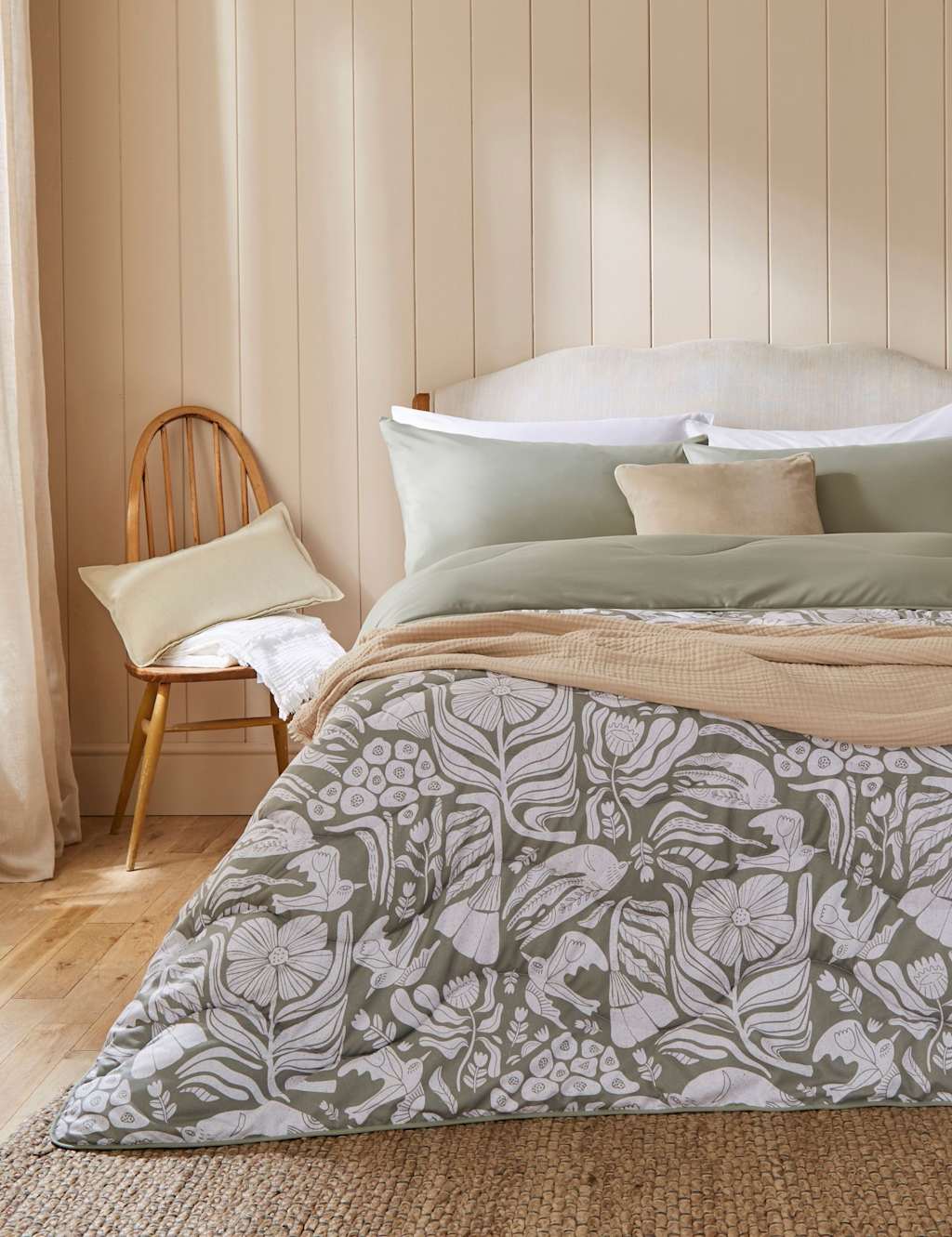 Nightlark Olive Meadow Coverless Duvet & Pillowcase - Single (3 ft) - Green Mix - Available at M&S