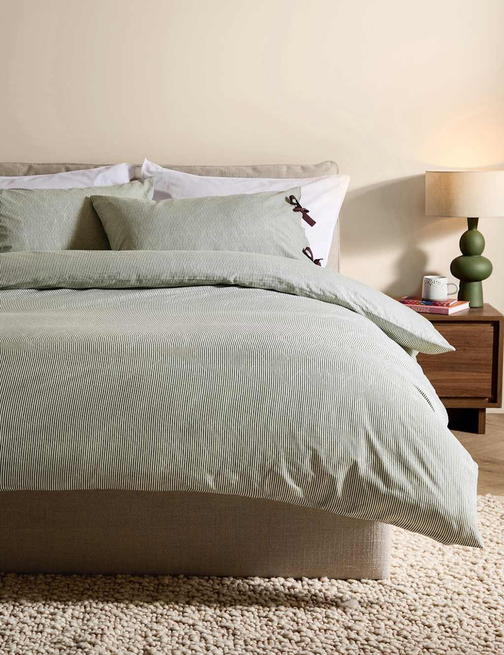 Made Pure Cotton Ansel Stripe Bedding Set - Single (3 ft) - Green - Available at M&S