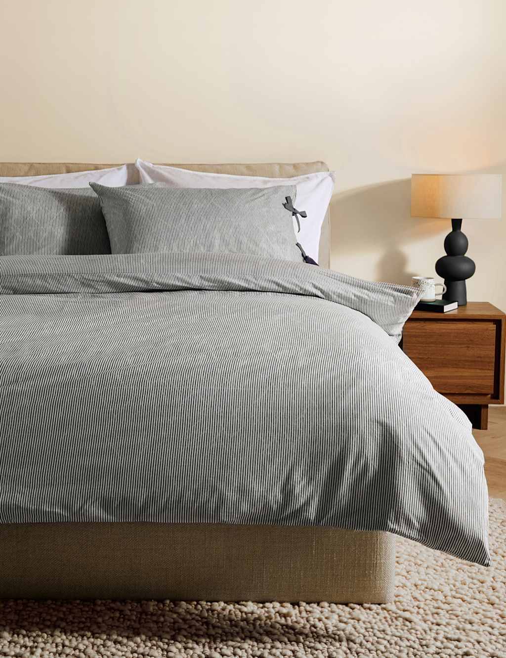 Made Pure Cotton Ansel Stripe Bedding Set - Single (3 ft) - Grey - Available at M&S
