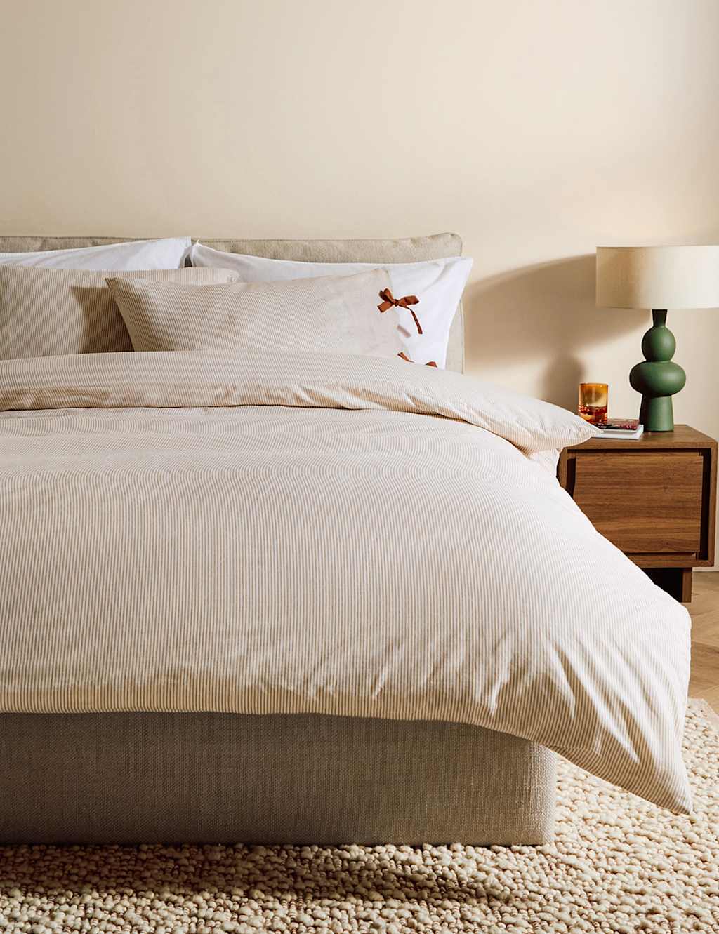 Made Pure Cotton Ansel Stripe Bedding Set - King Size (5 ft) - Natural - Available at M&S