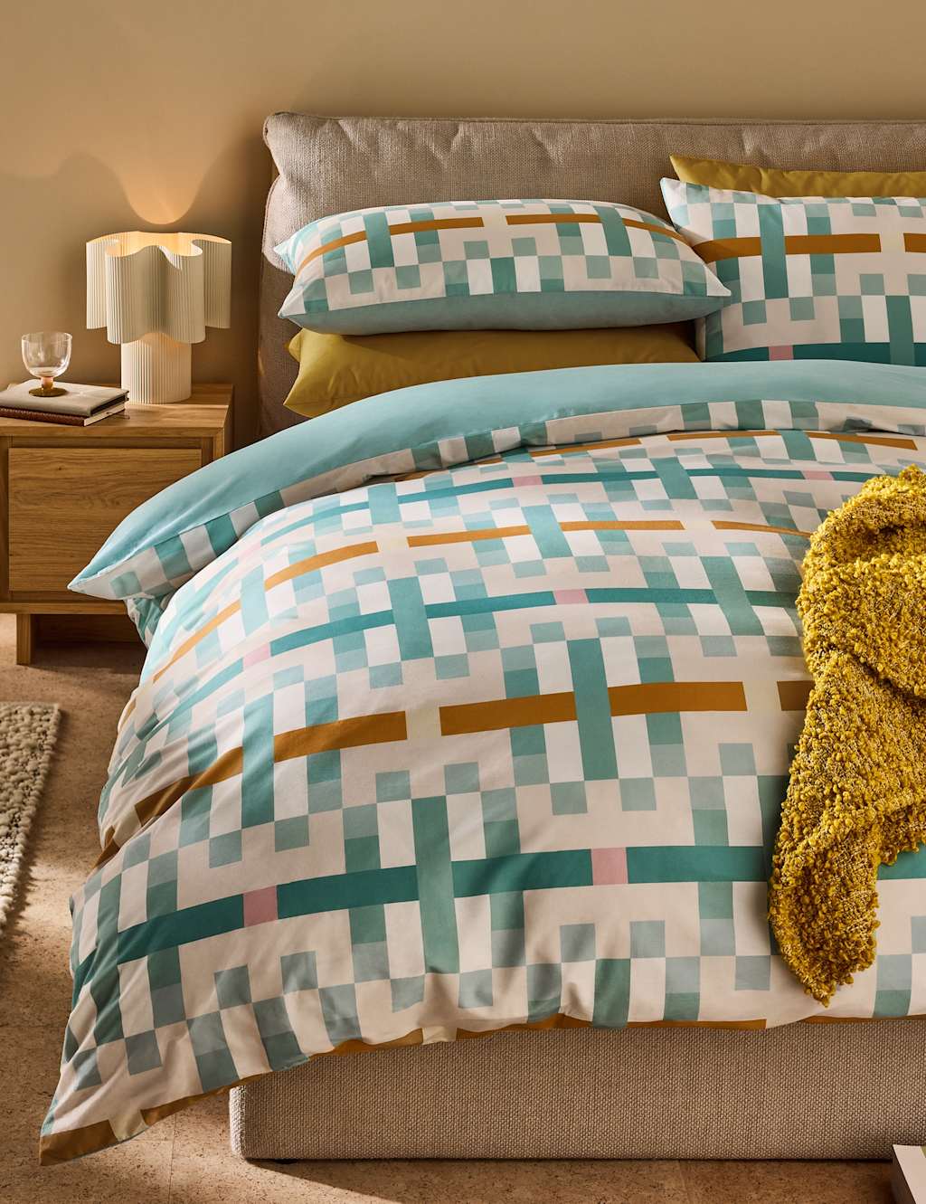 Made Pure Cotton Carys Bedding Set - Double (4 ft 6) - Green - Available at M&S