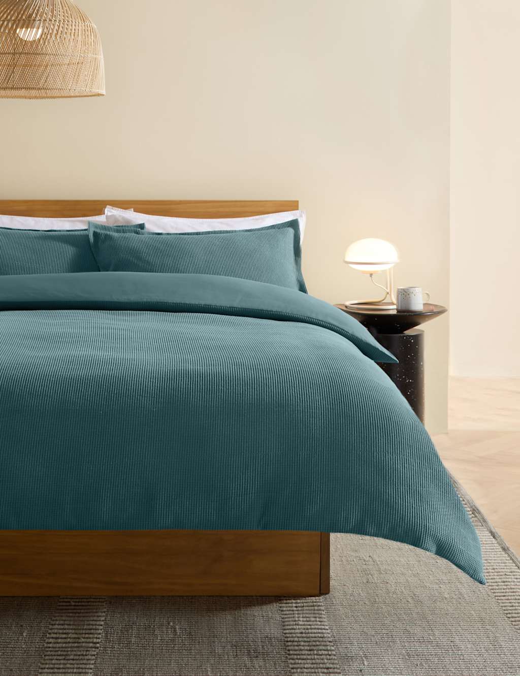 Made Pure Cotton Waffle Bedding Set - Super King Size (6 ft) - Blue - Available at M&S