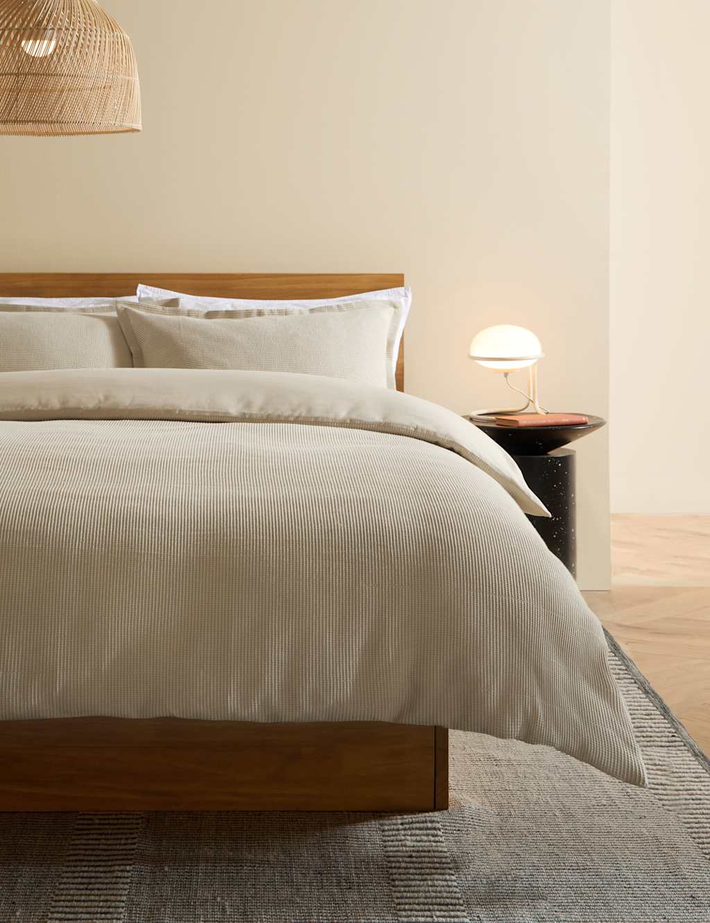 Made Pure Cotton Waffle Bedding Set - Super King Size (6 ft) - Oatmeal - Available at M&S