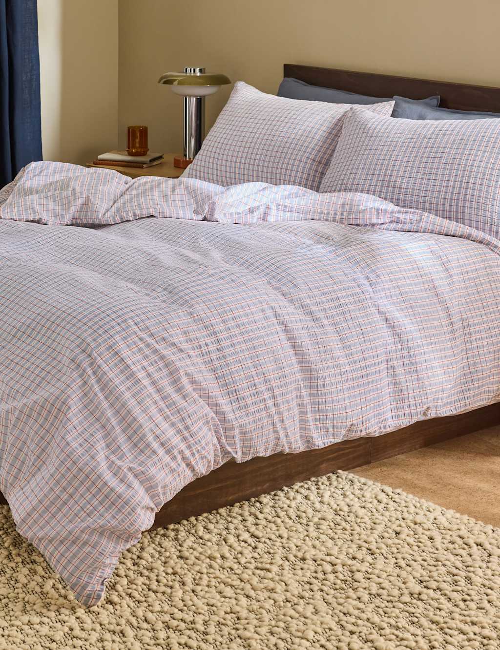 Made Pure Cotton Felix Seersucker Bedding Set - King Size (5 ft) - Lilac - Available at M&S