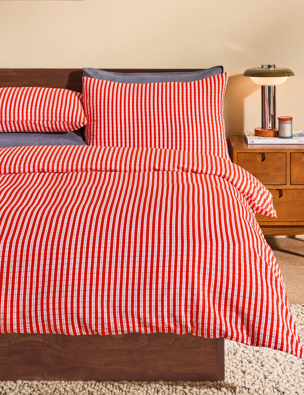 Made Pure Cotton Felix Seersucker Bedding Set - King Size (5 ft) - Orange - Available at M&S