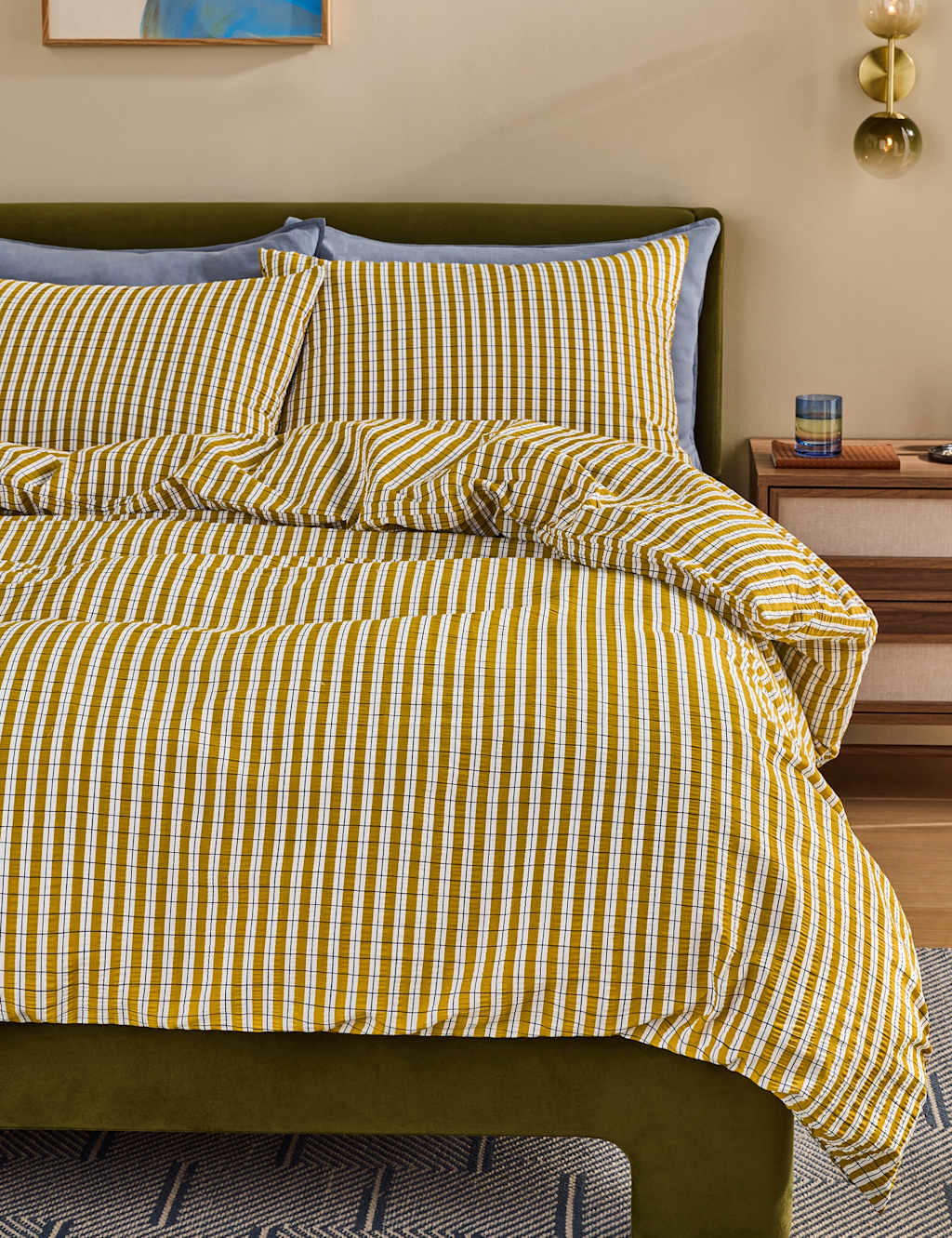 Made Pure Cotton Felix Seersucker Bedding Set - King Size (5 ft) - Yellow - Available at M&S