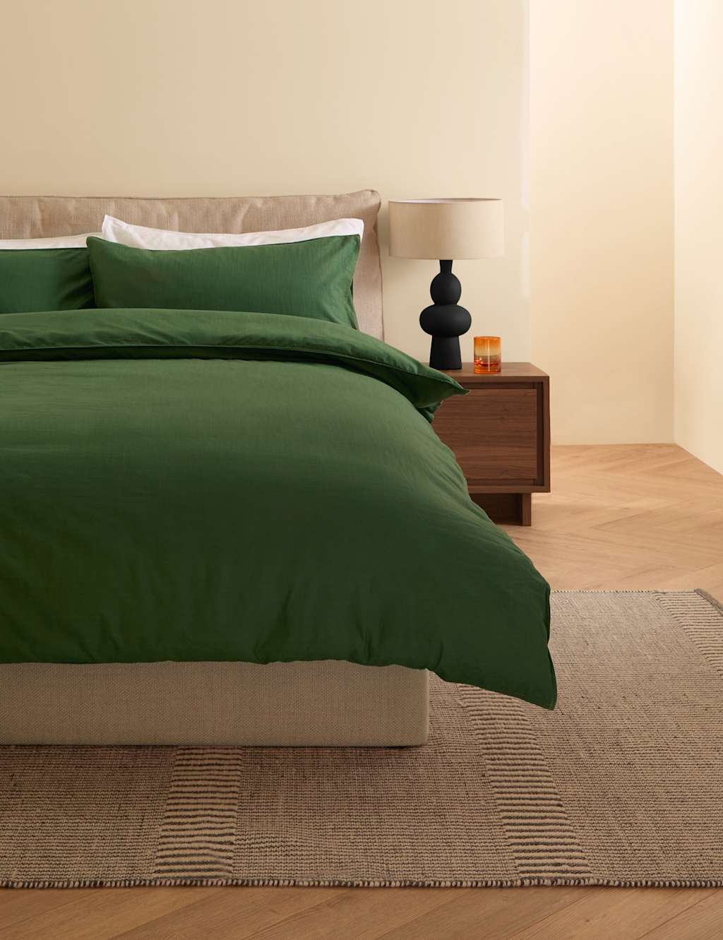 Made Pure Cotton Textured Bedding Set - King Size (5 ft) - Dark Green - Available at M&S
