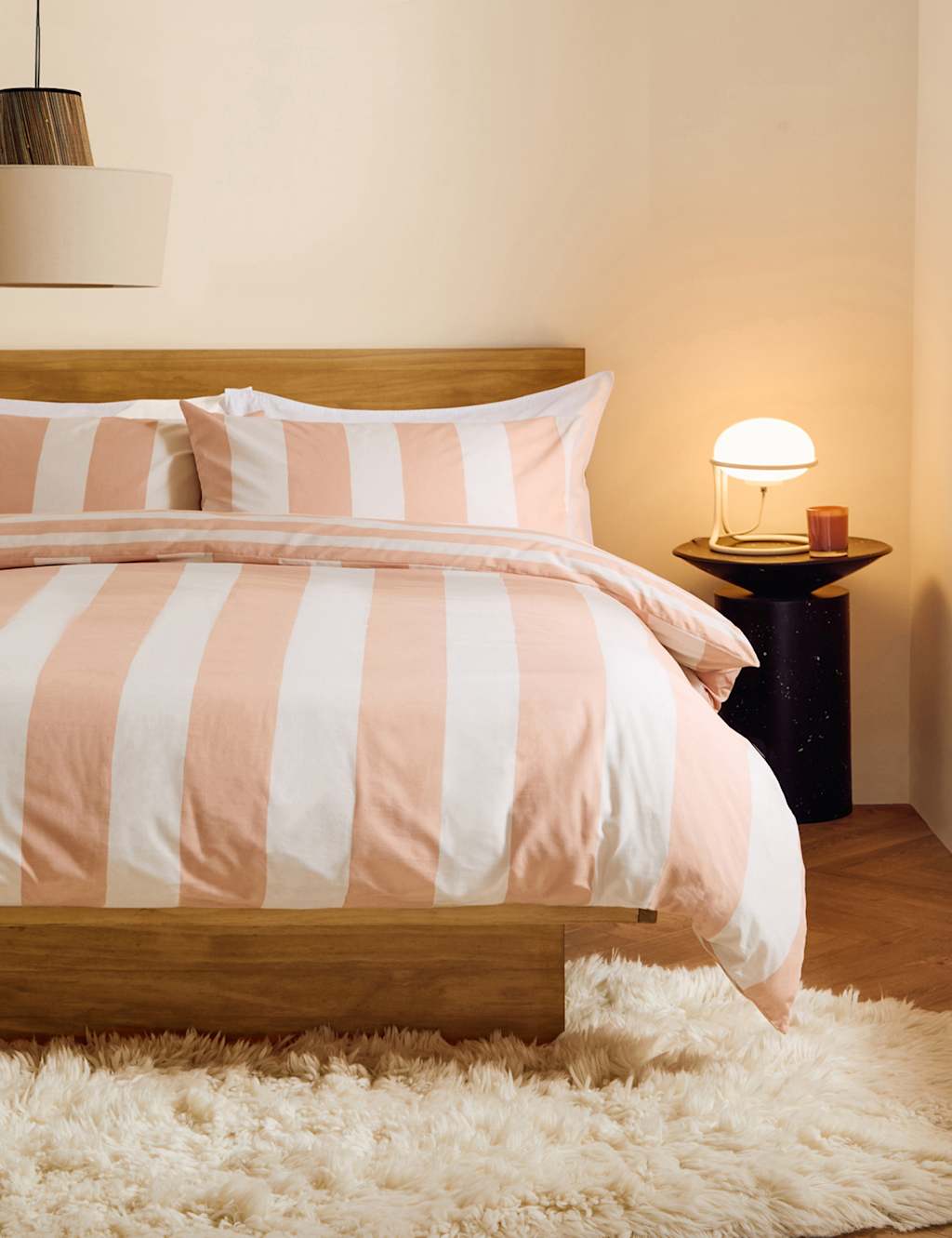 Made Pure Cotton Donni Wide Stripe Bedding Set - Double (4 ft 6) - Pink - Available at M&S