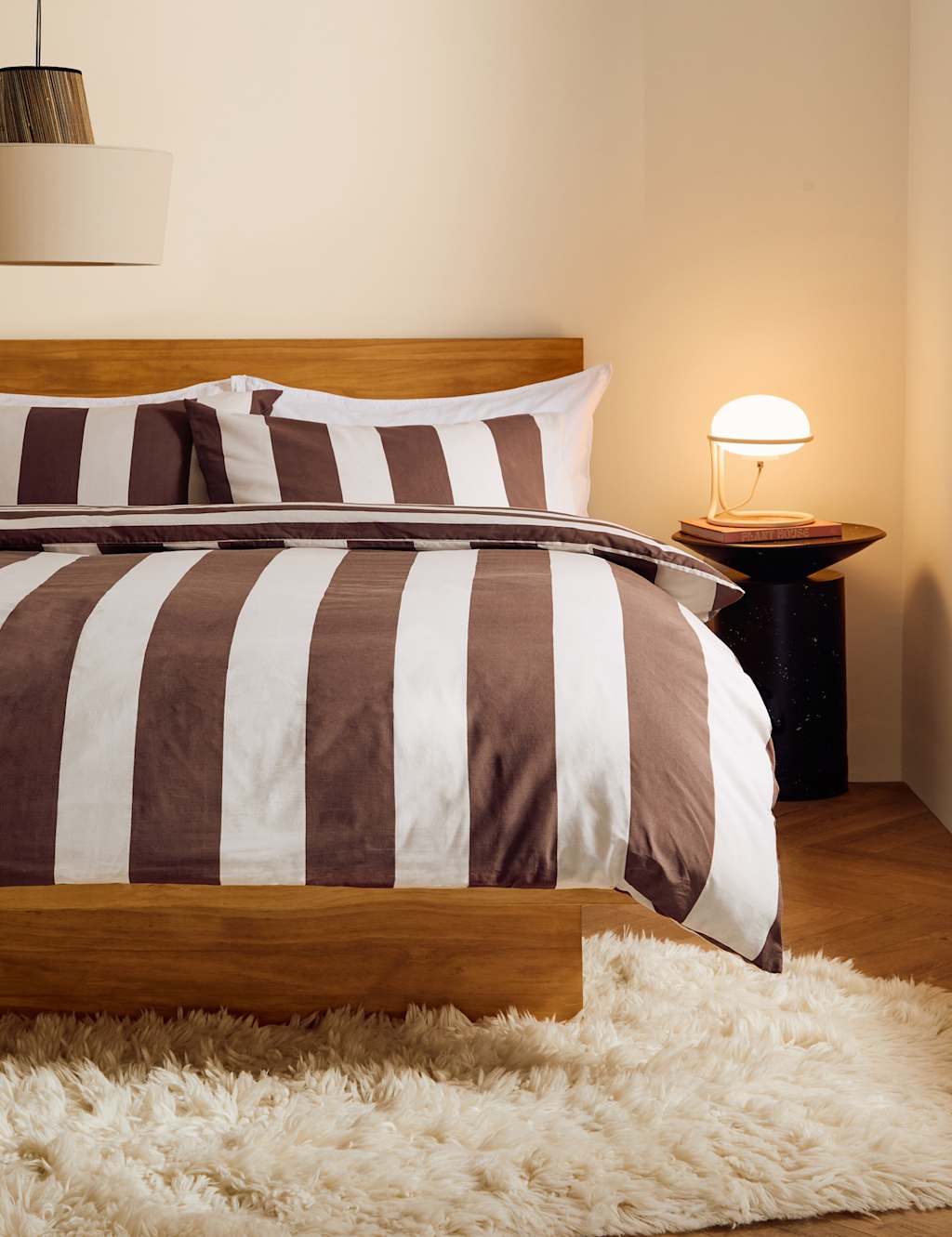 Made Pure Cotton Donni Wide Stripe Bedding Set - Single (3 ft) - Chocolate - Available at M&S