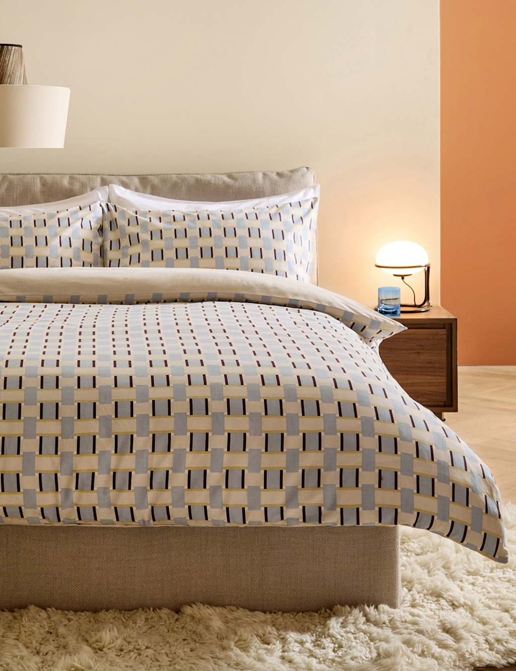 Made Pure Cotton Finnur Bedding Set - King Size (5 ft) - Blue - Available at M&S