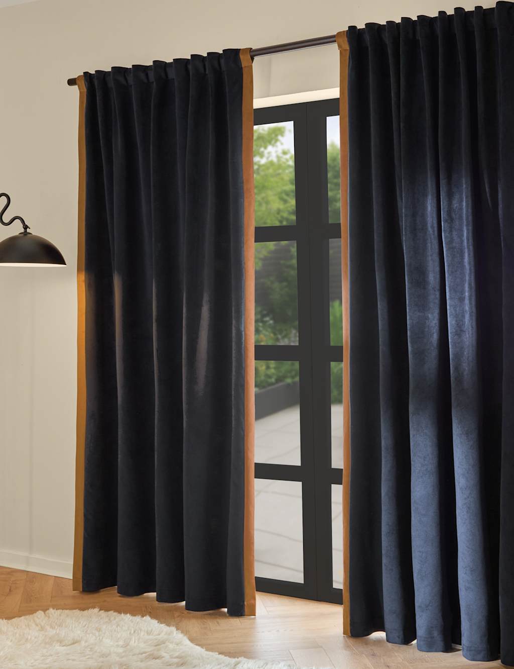 Made Audley Velour Eyelet Curtains - W168cm, Drop 183cm - Dark Blue - Available at M&S