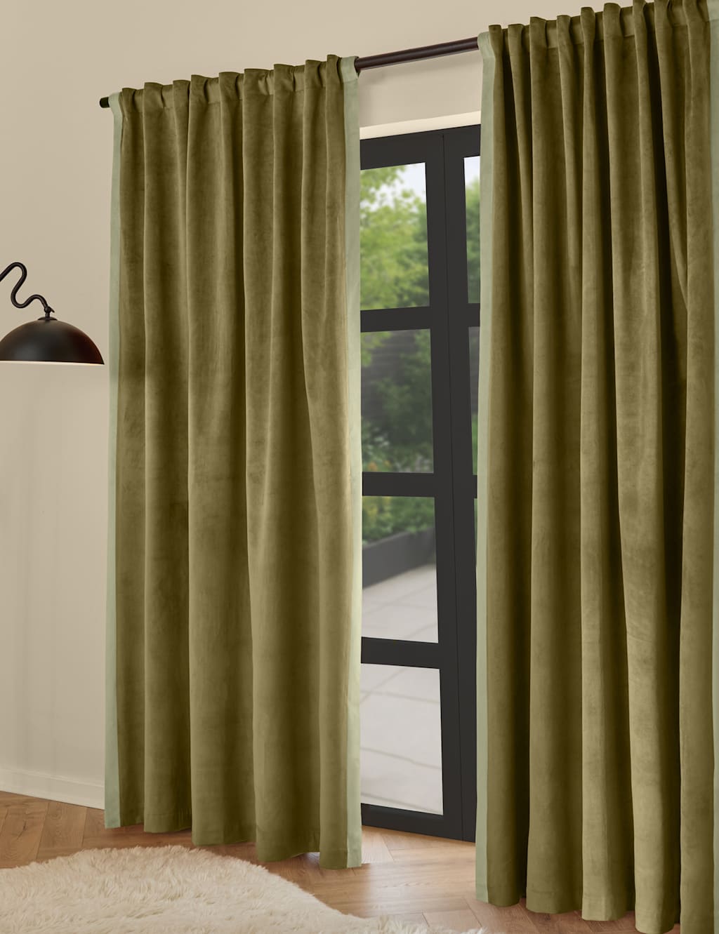 Made Audley Velour Eyelet Curtains - W229cm, Drop 275cm - Green - Available at M&S