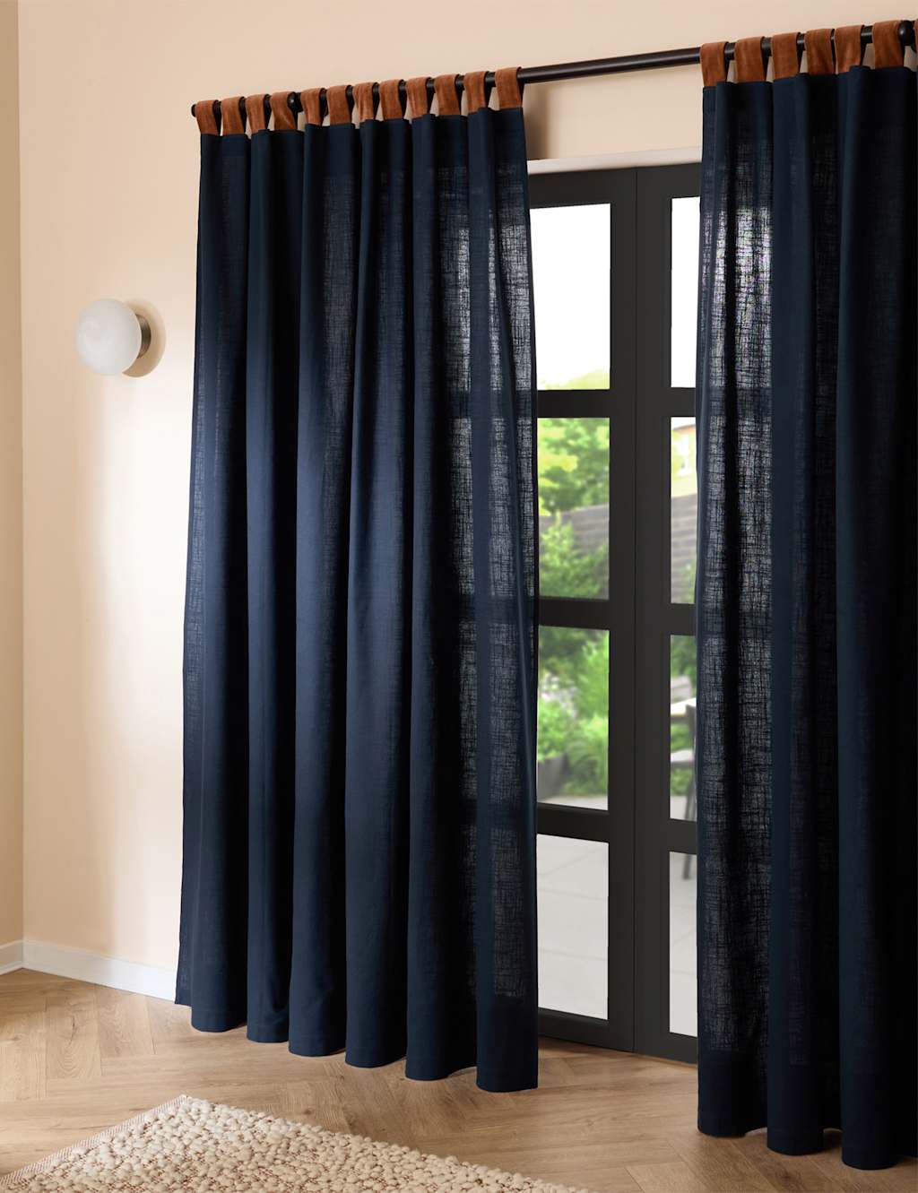 Made Pure Cotton Hadlo Curtains With Velvet Loops - W168cm, Drop 229cm - Dark Navy - Available at M&S