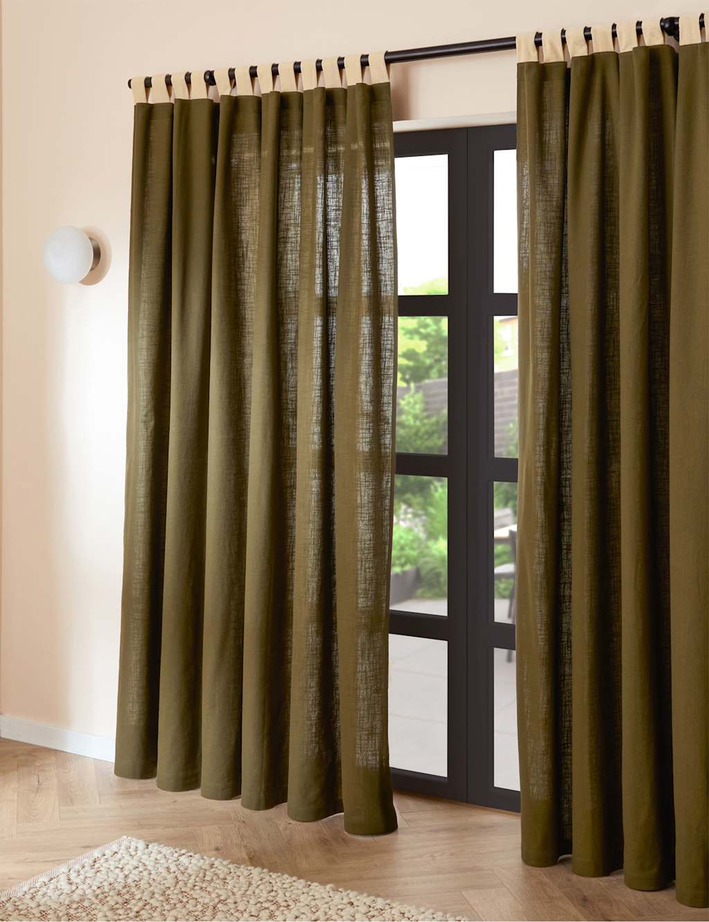 Made Pure Cotton Hadlo Curtains With Velvet Loops - W229cm, Drop 275cm - Green - Available at M&S